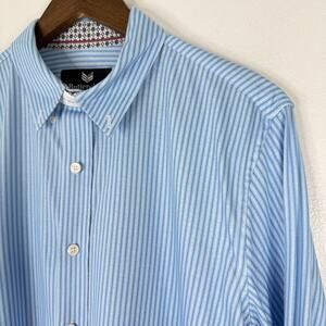 Buttercloth Shirt Mens Medium Blue Striped Long Sleeve Button Down Cotton Knit